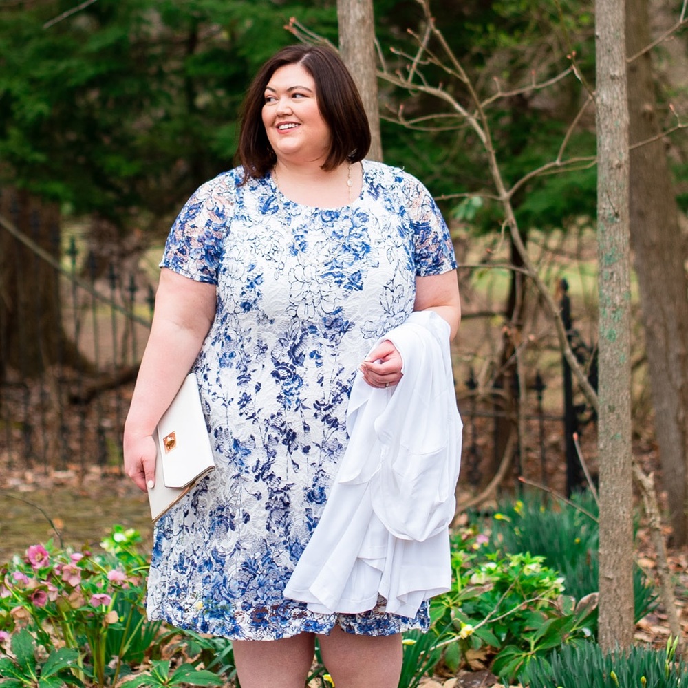 Blue and White Lace A Line Dress Catherines